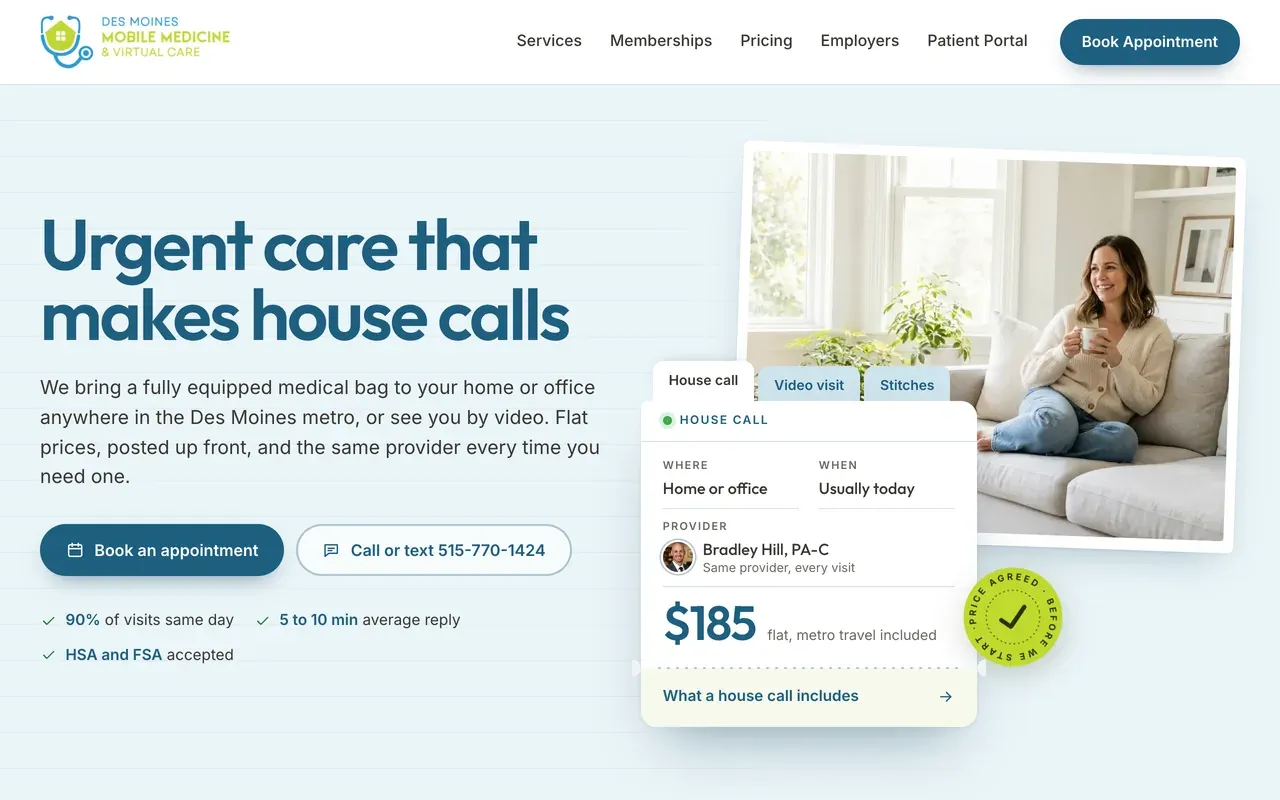 The Des Moines Mobile Medicine homepage, designed and built by Cadabra