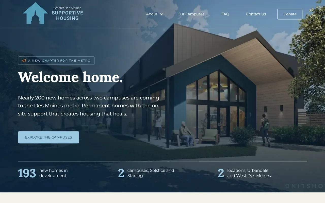 The Greater Des Moines Supportive Housing homepage